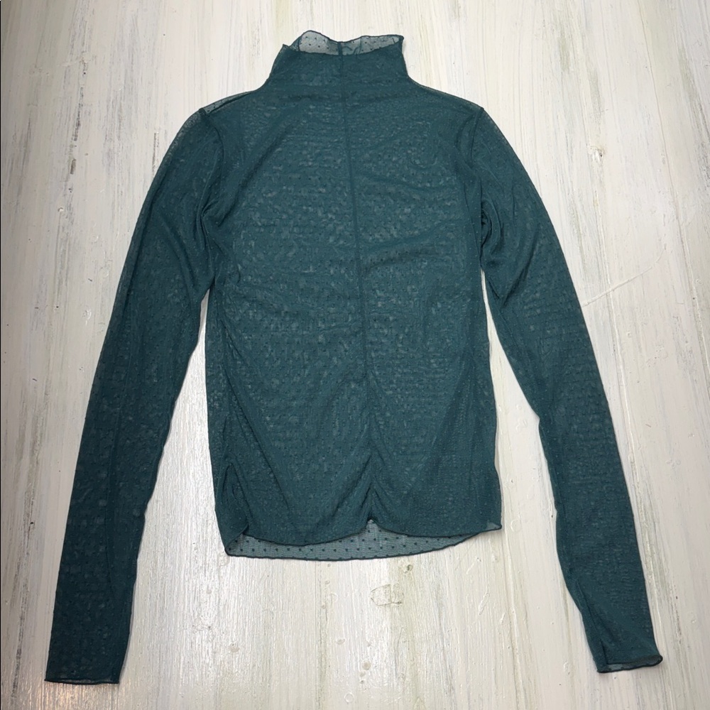 Free People Green Teal On The Dot Layering Sheer Mock Neck Top Sz M - Picture 9 of 11
